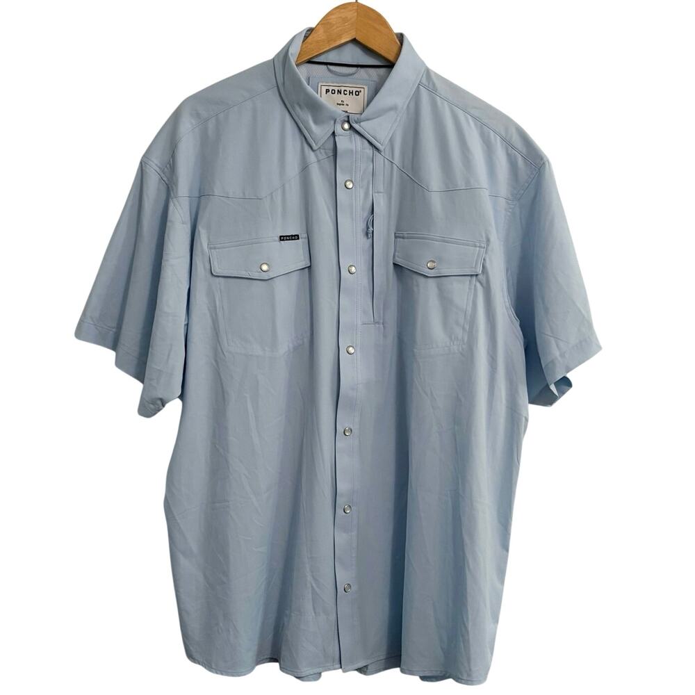 Poncho The Del Mar Short Sleeve Pearl Snap Shirt Mens Size XL Western Outdoors